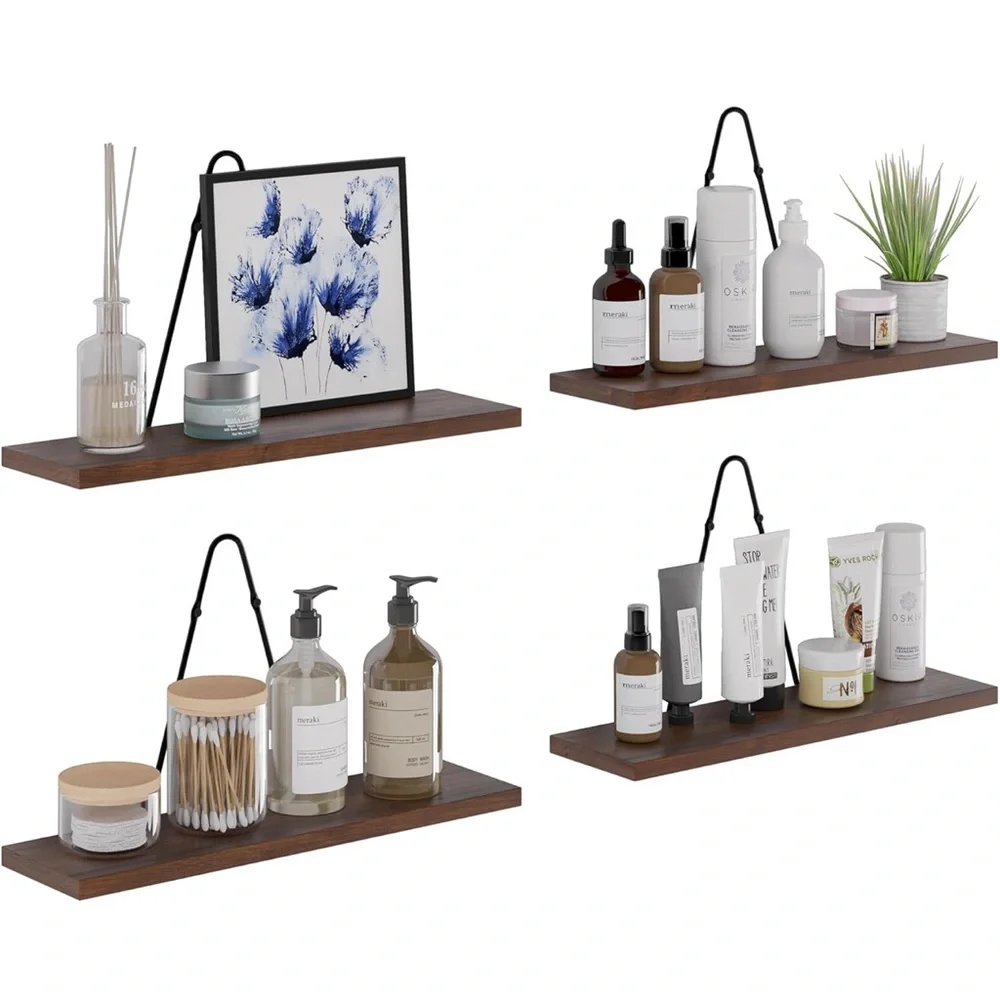 Set of 4 Wooden Wall Shelves